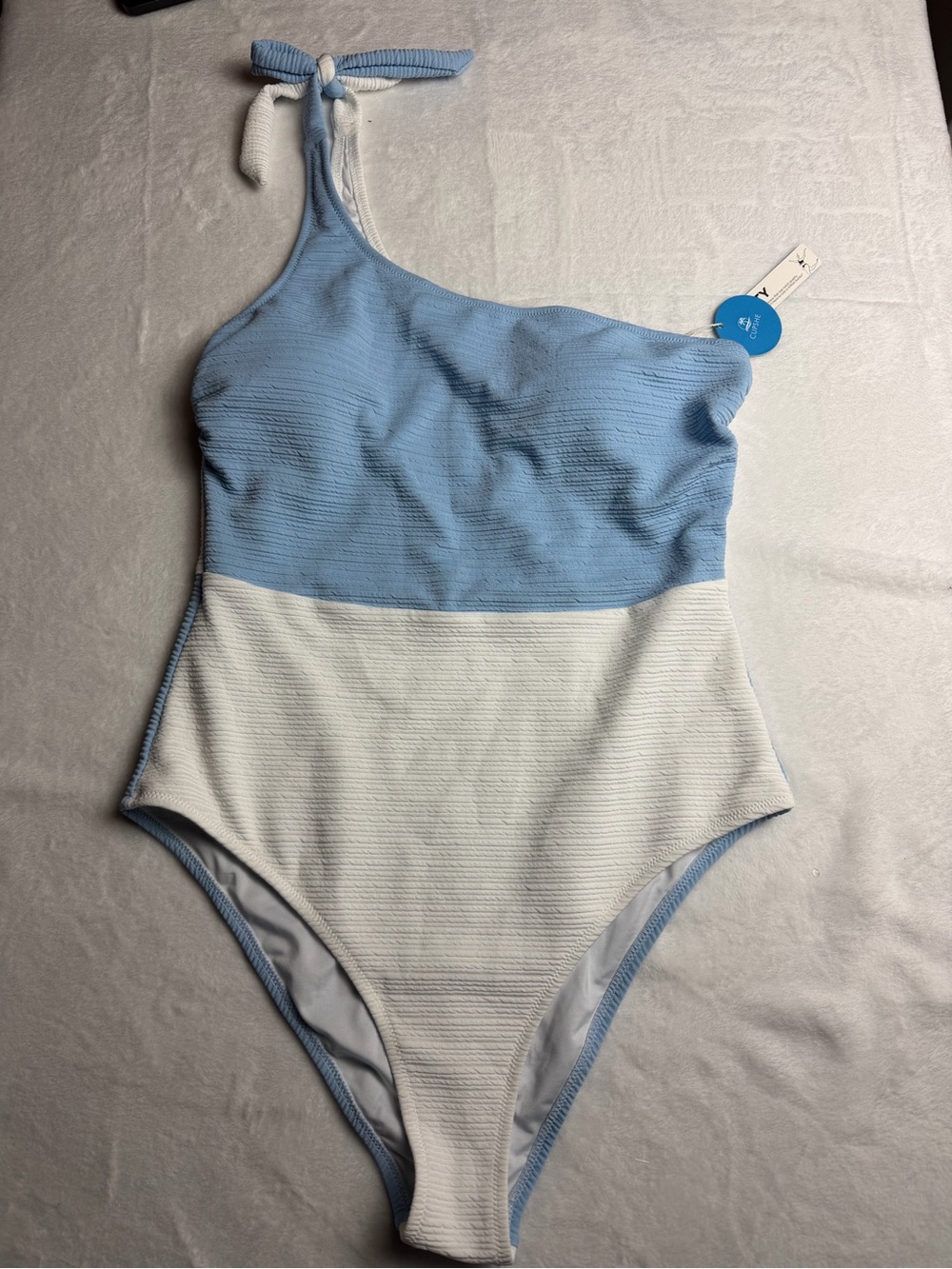 CUPSHE XL One Shoulder Colorblock Textured One Piece Swimsuit Blue White NWT